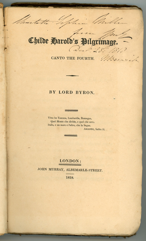 George Gordon Byron. Childe Harold's Pilgrimage. Canto the Fourth. UTKK R 407/PR